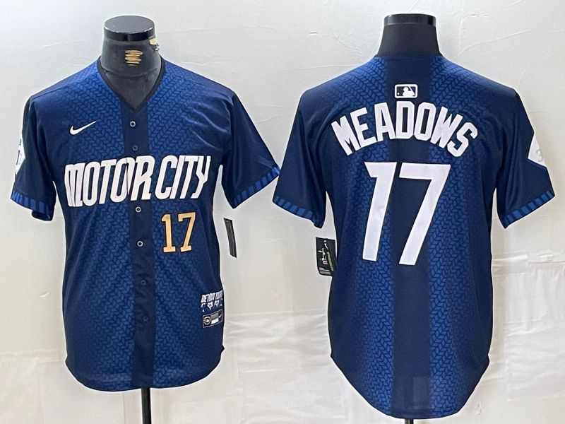 Men Detroit Tigers #17 Meadows Blue City Edition Nike 2024 MLB Jersey style 3